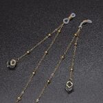 Gold-colored metal non-slip chain, with pendant crystal and beads, for glasses and masks GL550