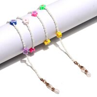 Gold-colored metal non-slip chain, with flowers and colorful rice beads, for glasses and masks GL1289-1