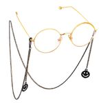 Black-colored metal non-slip chain, with pendant smiley face, for glasses and masks GL542
