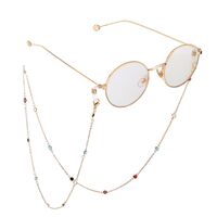 Gold-colored metal non-slip chain, with colorful glass beads, for glasses and masks GL749
