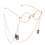 Gold-colored metal non-slip chain, with pendant cat and mouse, for glasses and masks GL759