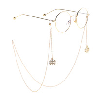 Gold-colored metal non-slip chain, with pendant snowflake with rhinestone, for glasses and masks GL806