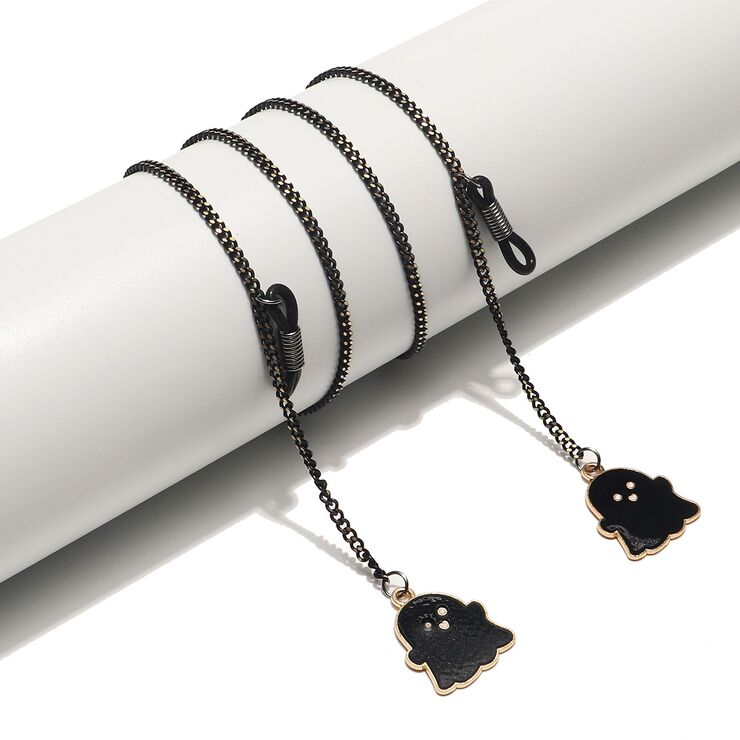 Black-colored metal non-slip chain, with pendant black angel ghost, for glasses and masks GL1515