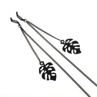 Black-colored metal non-slip chain, with pendant hollow leaves, for glasses and masks GL782
