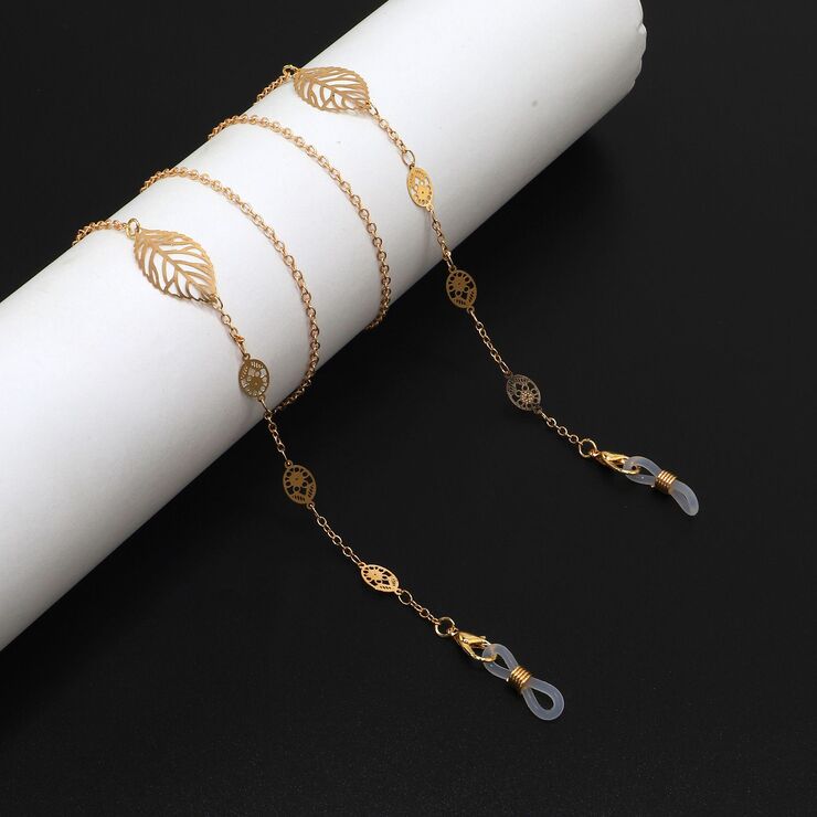 Металлическая нескользящая цепочка золотого цвета, с листьями, для очков и масок GL902