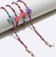 Gold-colored metal non-slip chain, with butterfly and colorful rice beads, for glasses and masks GL1366-1