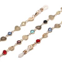 Gold-colored metal non-slip chain, with gold heart and colorful crystal, for glasses and masks GL1464