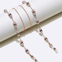 Gold-colored metal non-slip chain, with pearl and rhinestones, for glasses and masks GL1396