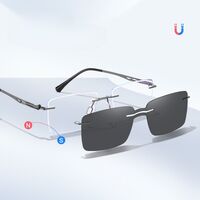 Metal rimless men's frame + magnet sunshade clip-on 7202-GT