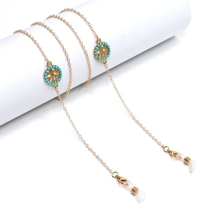 Gold-colored metal non-slip chain, with the tree of life, for glasses and masks GL1036