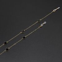 Gold-colored metal non-slip chain, with black and white rhinestones, for glasses and masks GL621