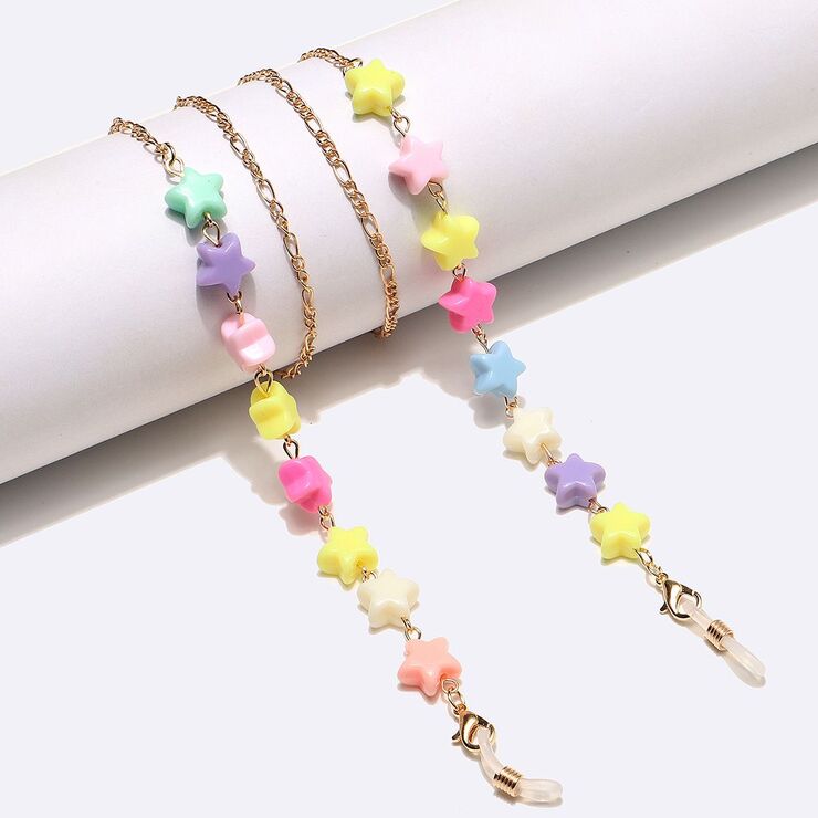 Gold-colored metal non-slip chain, with color star, for glasses and masks GL1451