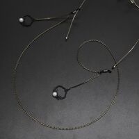 Metal non-slip chain, with pearl and black flower basket, for glasses and masks GL497