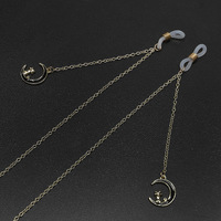 Gold-colored metal non-slip chain, with pendant moon and cat, for glasses and masks GL737