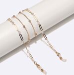 Gold-colored metal non-slip chain, with pearl and oval, for glasses and masks GL1719