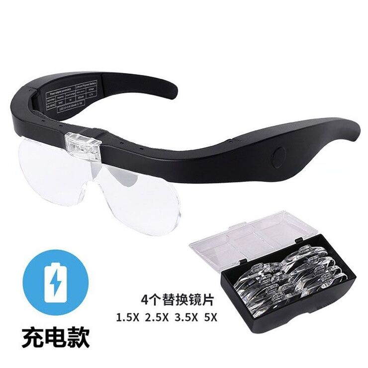 Magnifier-glasses with backlight for small parts working with replaceable attachments 11537DC, magnification: 1.5X, 2.5X, 3.5X, 5X