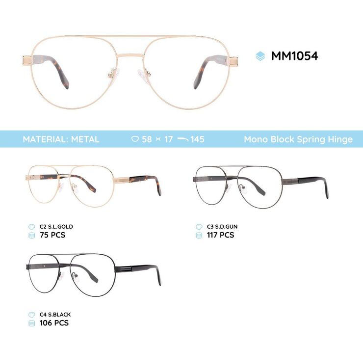 Metal men's frame for glasses with spring hinges MM1054