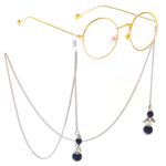 Silver-colored metal non-slip chain, with pendant black natural stone , for glasses and masks GL272