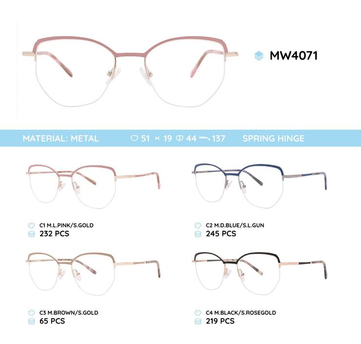 Nylor metal women's frame for glasses with spring hinges MW4071