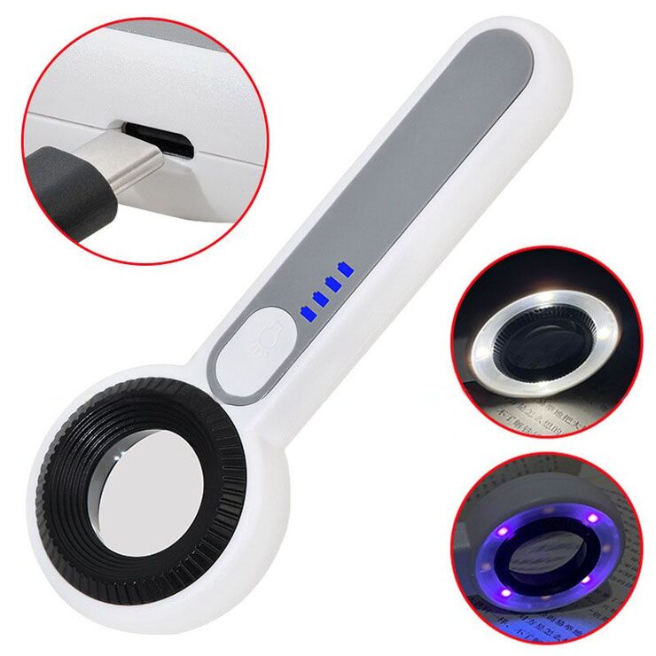 Magnifier with universal backlight, magnifying glass with handle 3008C-XX, size: diameter 30 mm, magnification: 60X