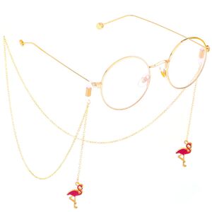 Gold-colored metal non-slip chain, with pendant flamingo, for glasses and masks GL353
