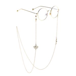 Gold-colored metal non-slip chain, with pendant cross with pearl, for glasses and masks GL823