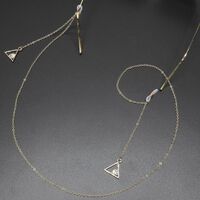 Gold-colored metal non-slip chain, with a triangle pendant with rhinestones, for glasses and masks GL384