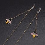 Gold-colored metal non-slip chain, with pendant of bee and beads, for glasses and masks GL547