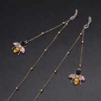 Металлическая нескользящая цепочка золотого цвета, с кулоном в форме пчелы и бусинами, для очков и масок GL547