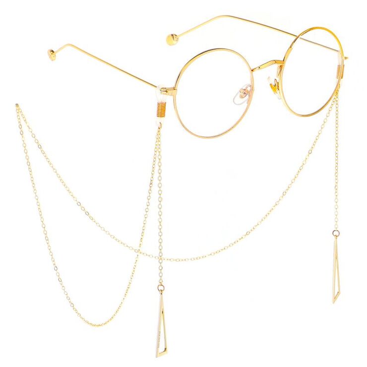 Gold-colored metal non-slip chain, with a triangle pendant, for glasses and masks GL284