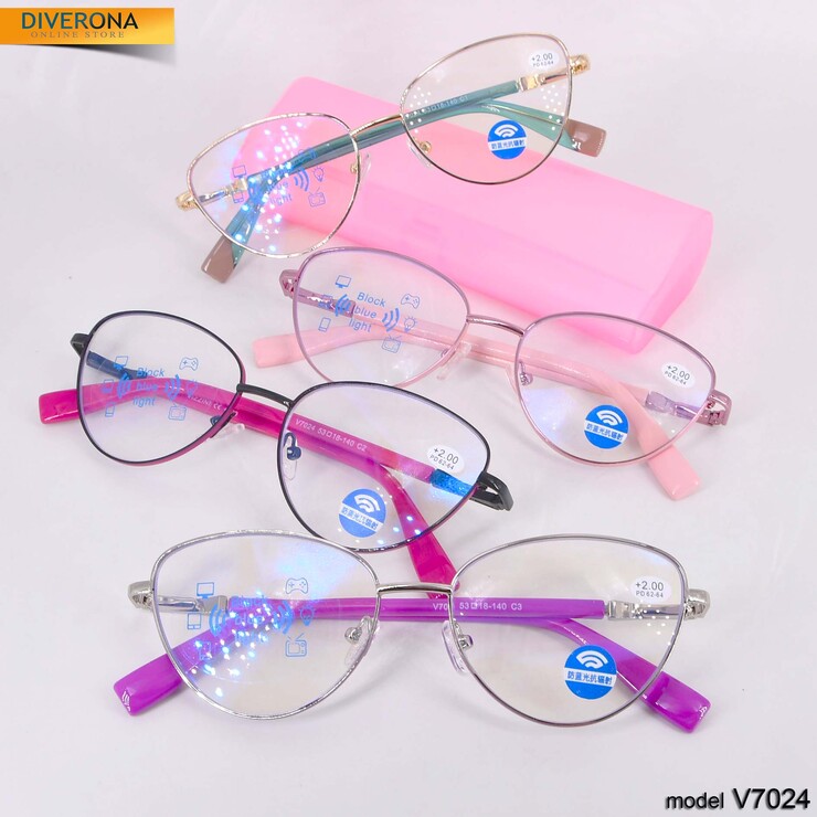 Women's metal eyeglasses with flex hinges Vizzini V7024 BLOCK BLUE LIGHT dioptries to -8.00