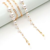 Gold-colored metal non-slip chain, with white pearl, for glasses and masks GL1949