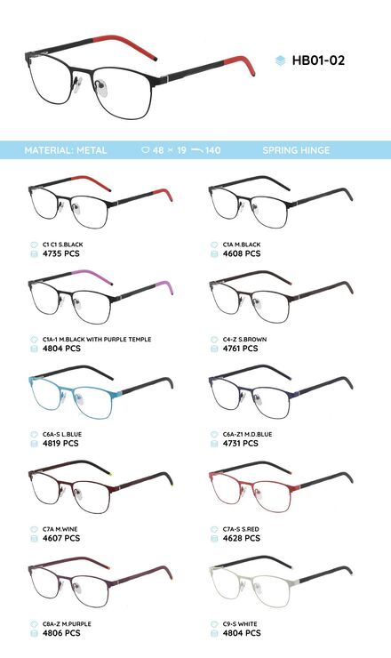 Metal frame with temples made of TR-90 material HB01-02