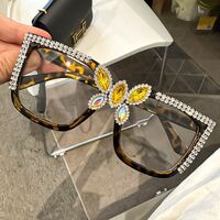 PC plastic glasses with Blue Ray Cut protection and rhinestones for women KY50383平光, diopters: 0.00