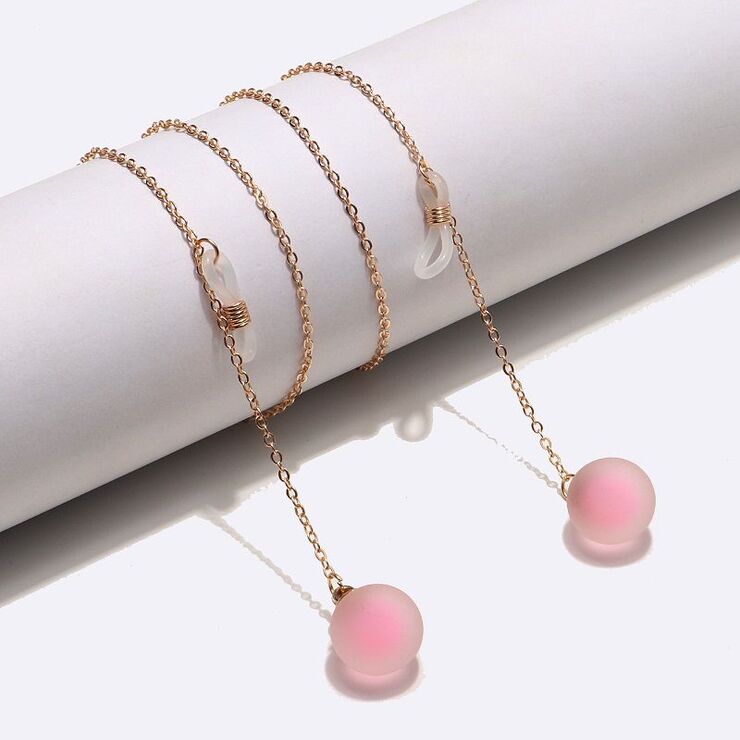 Gold-colored metal non-slip chain, with a matte pink ball pendant, for glasses and masks GL1483