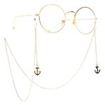 Gold-colored metal non-slip chain, with anchor pendant, for glasses and masks GL011