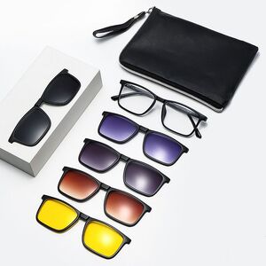 TR90/PC plastic frame + 5 polarized sun protection magnet clip-on set + leather bag El Dorado EL9511