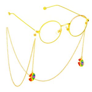 Gold-colored metal non-slip chain, with pendant rainbow, for glasses and masks GL635