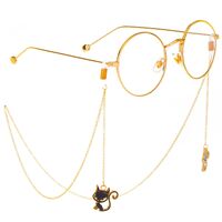 Gold-colored metal non-slip chain, with pendant black cat, for glasses and masks GL309