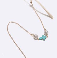 Metal non-slip chain, with turquoise cross and pearl, for glasses and masks GL1708