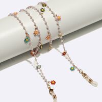 Gold-colored metal non-slip chain, with pearl and colorful small daisy, for glasses and masks GL1704