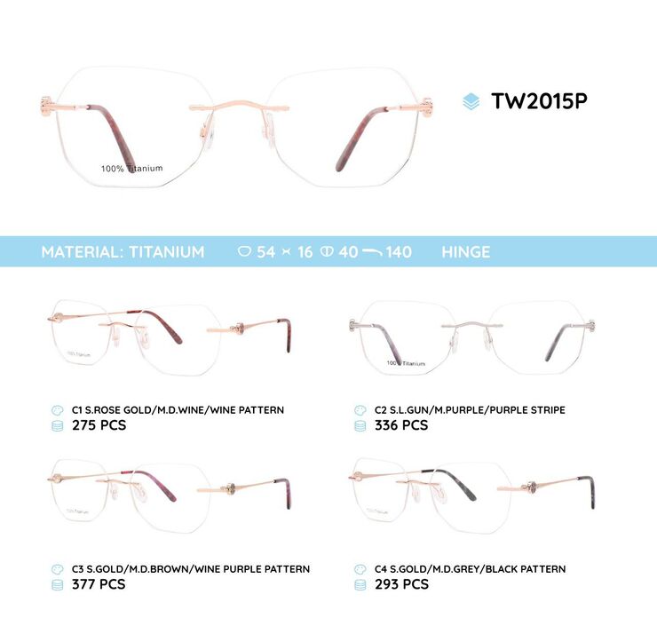 Titanium metal rimless frame TW2015P