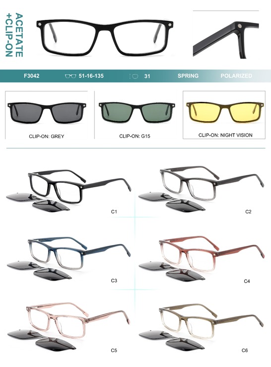 Оправа пластиковая из материала ацетат, с флексом + насадка солнцезащитная (клипон) Big City F3042S