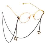 Black-colored metal non-slip chain, with pendant black flower, for glasses and masks GL591