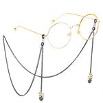 Black-colored metal non-slip chain, with owl, for glasses and masks GL290