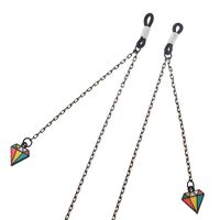 Black-colored metal non-slip chain, with pendant diamond shape, for glasses and masks GL301