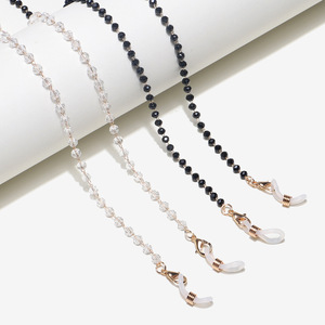 Набор из двух золотых цепочек для очков с черными и белыми кристаллами GM083