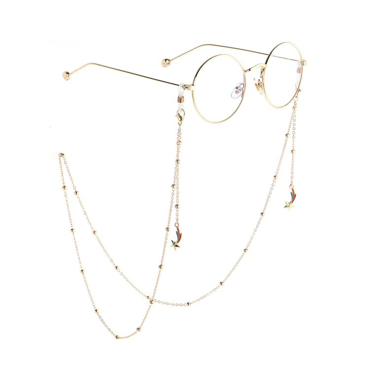 Gold-colored metal non-slip chain, with star and beads, for glasses and masks GL785