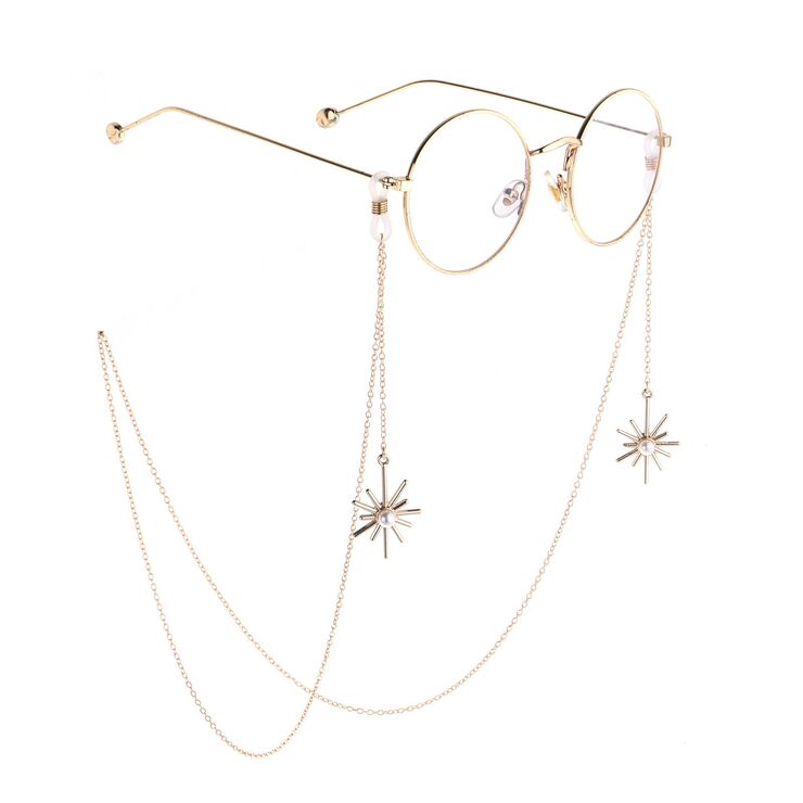 Metal non-slip chain, with pendant snowflake with pearl, for glasses and masks GL788