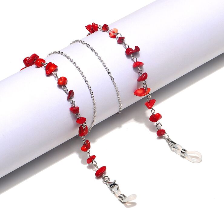Metal non-slip chain with natural red stone for glasses and masks GL1207